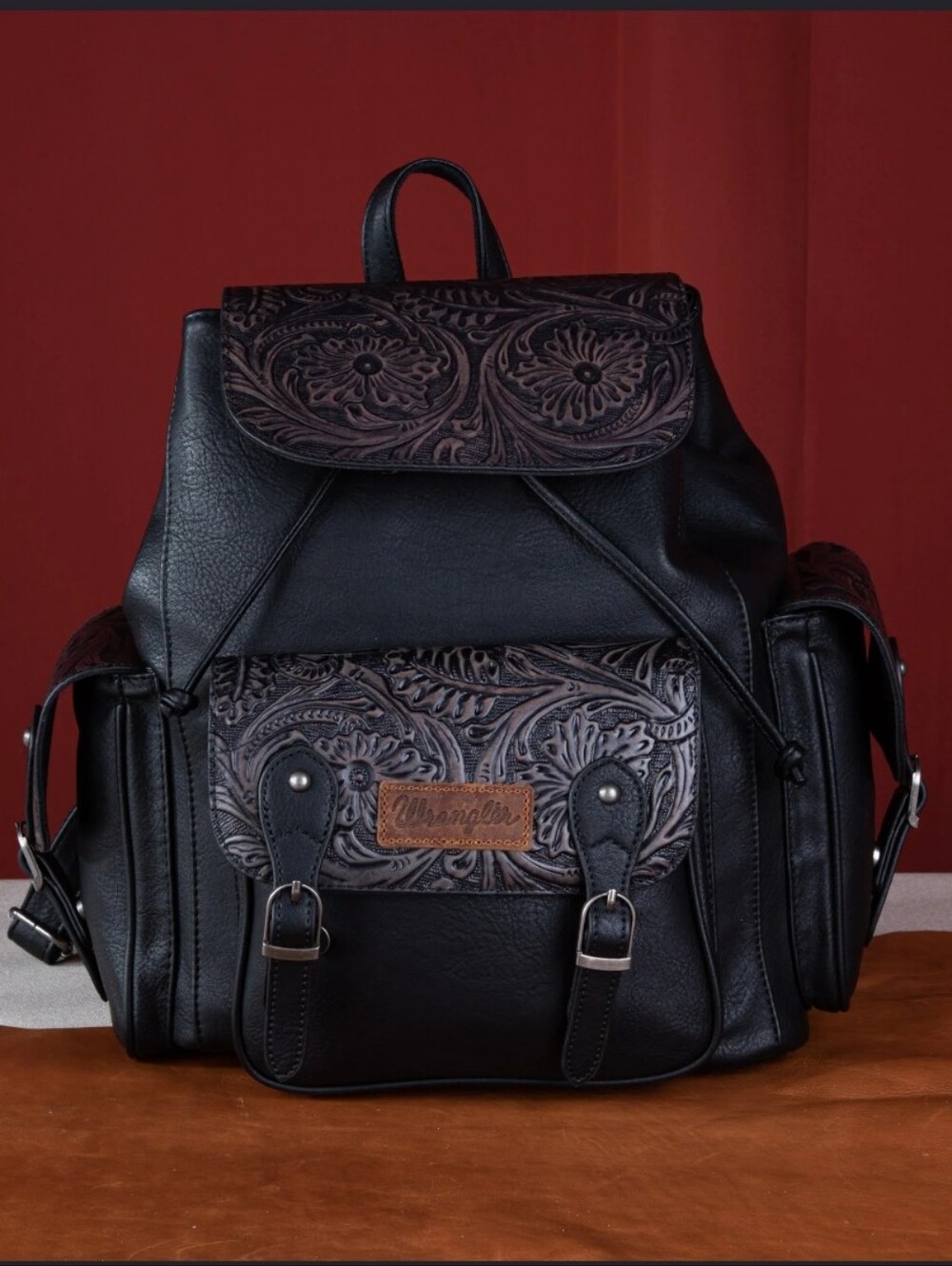 Wrangler Vintage Floral Tooled Backpack Black NWT Western